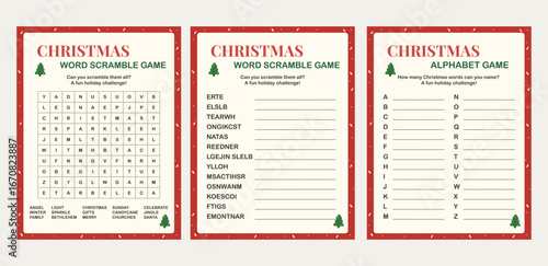 Christmas Printable Party Game Bundle Word Search, Word Scramble, Alphabet Game – Holiday Activity for Kids and Family