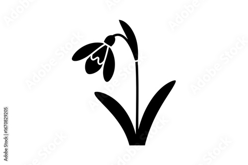 Elegant Snowdrop Silhouette on White Background Simple Floral Design for Spring or Easter Projects Botanical Vector Illustration