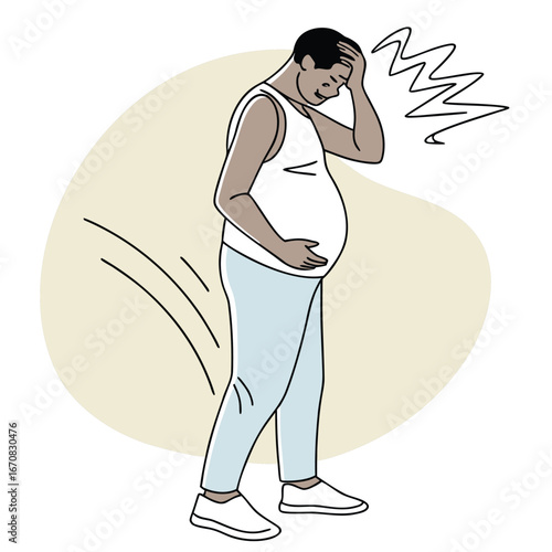 man experiencing stomach pain holding his abdomen and head in discomfort