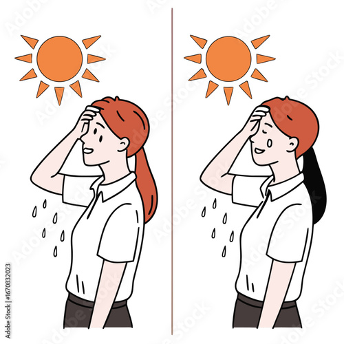 woman feeling hot and sweating in summer weather conditions