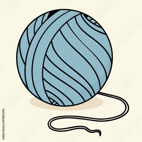 A ball of blue yarn with thread unwinding from it on a plain background