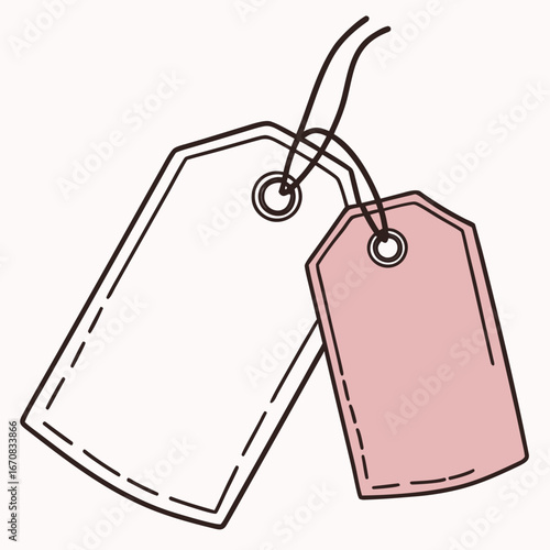 Two blank price tags or labels in white and pink colors for shopping or sales
