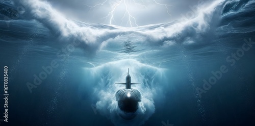 Submarine in a Stormy Ocean