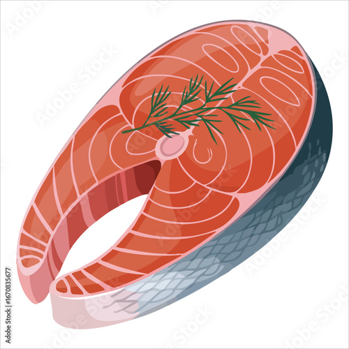 realistic raw salmon steak with detailed texture vector illustration on white background