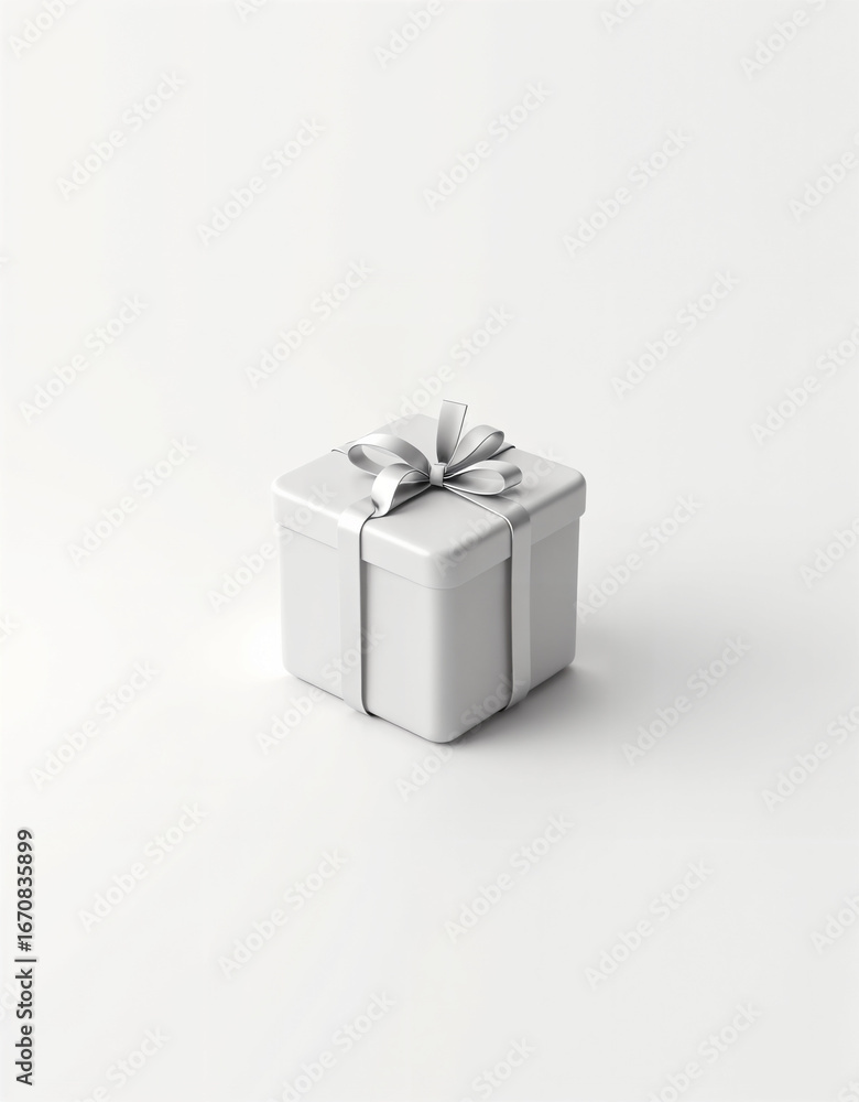 Obraz premium Minimalist White Gift Box with Silver Ribbon: Elegant, Simple, and Modern Design.
