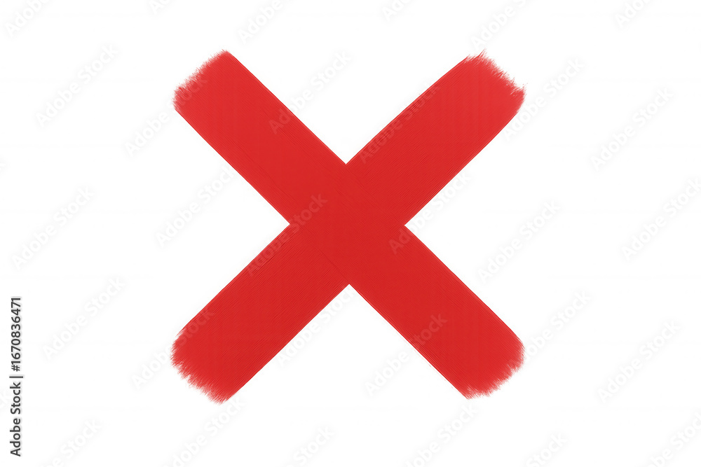 Obraz premium Red cross symbol signaling rejection, error, or incorrect response, floating against transparent backdrop