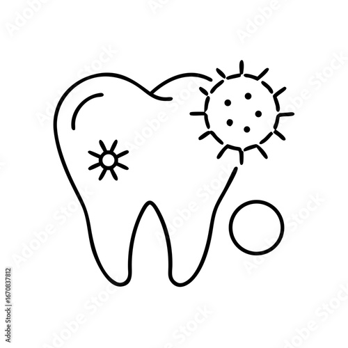 Tooth with infection symbol in minimalist line art style