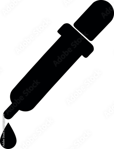 Black Dropper Tool Silhouette with Falling Liquid Droplet Icon