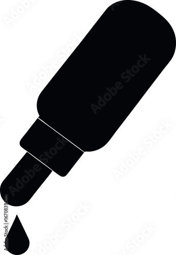 Black Dropper Bottle Silhouette with Falling Liquid Droplet