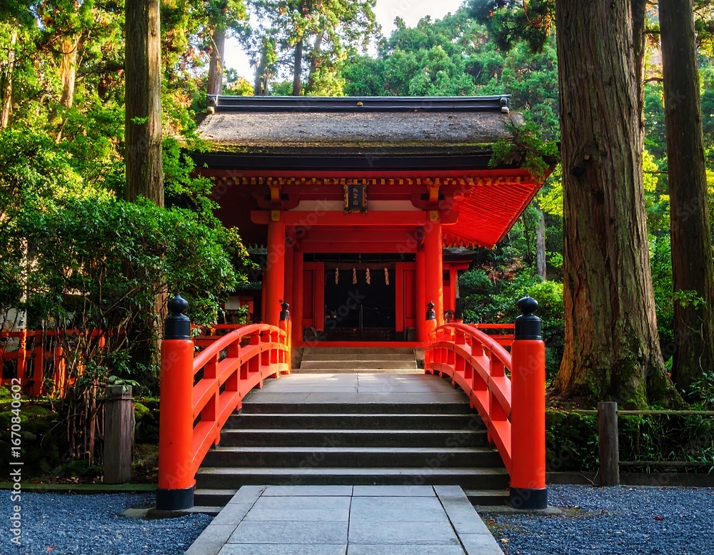 Obraz premium Red Shinto Shrine with Bridge