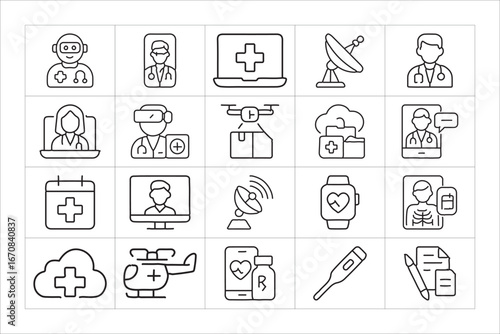 Collection of medical technology and healthcare icons