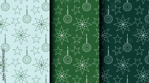 Bundle of Christmas seamless vector patterns with holiday icons. Three color palettes perfect for wrapping, invitations, and seasonal projects.