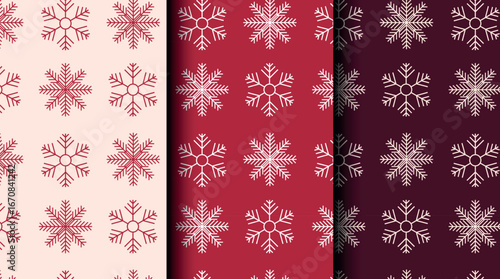 Bundle of Christmas seamless vector patterns with holiday icons. Three color palettes perfect for wrapping, invitations, and seasonal projects.