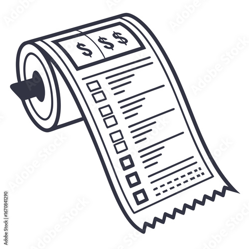 Receipt Roll Icon: Simple Line Art, Financial Transaction, Business Expense Tracking Illustration