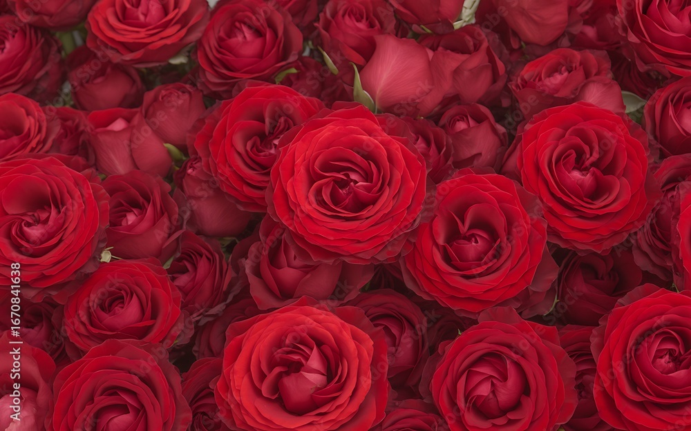 Obraz premium A beautiful bouquet of lush red roses filling the frame with passion and romance for special occasions