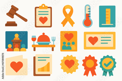 Health and charity filled icon set. medical, volunteering, awareness icon collection