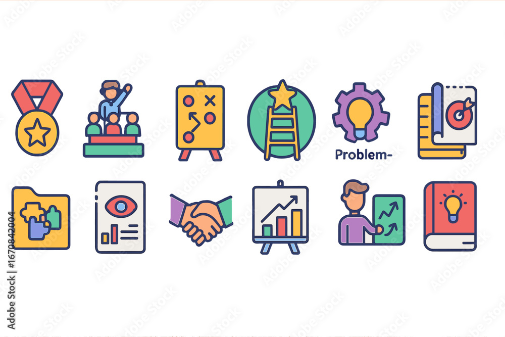Naklejka premium Business, success flat icon set. growth, strategy, analytics icons flat collection
