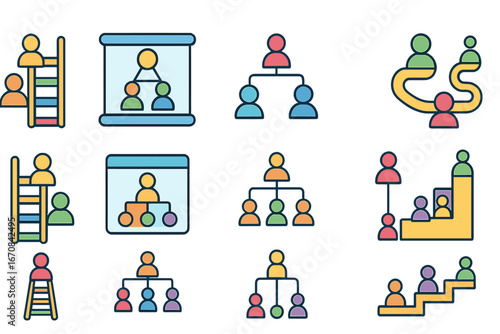 Business, office outline icon set. corporate, management, teamwork symbols outline collection