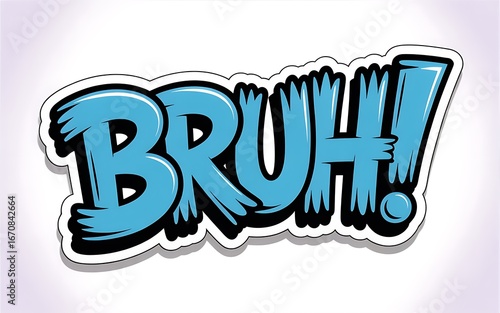 Stylized Bruh Text Graphic Design Element in Blue and Black with Cool Comic Book Aesthetic Expression of Frustration