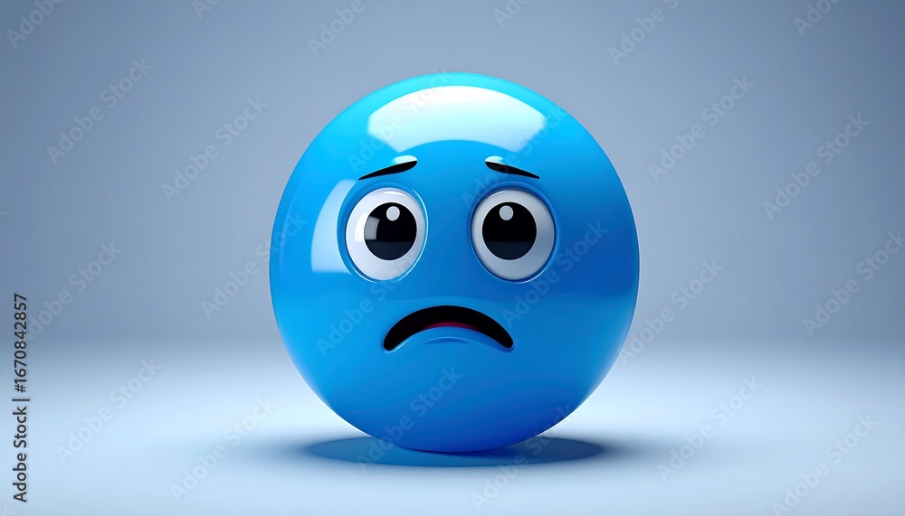 Fototapeta premium Sad Blue Emoji 3D Render.