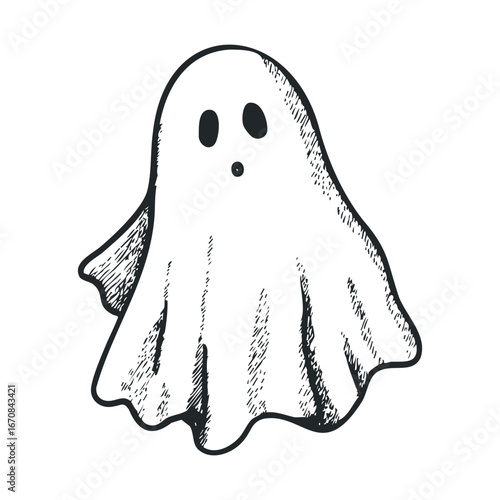 Fun and spooky Halloween ghost character for festive decoration. Halloween vector illustration