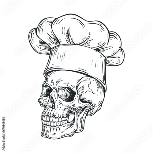 Creative chef skull design for Halloween or culinary event. Halloween vector illustration