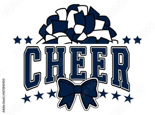 Cheerleader Pompom, a Bow and the word CHEER. Cheerleader illustration.