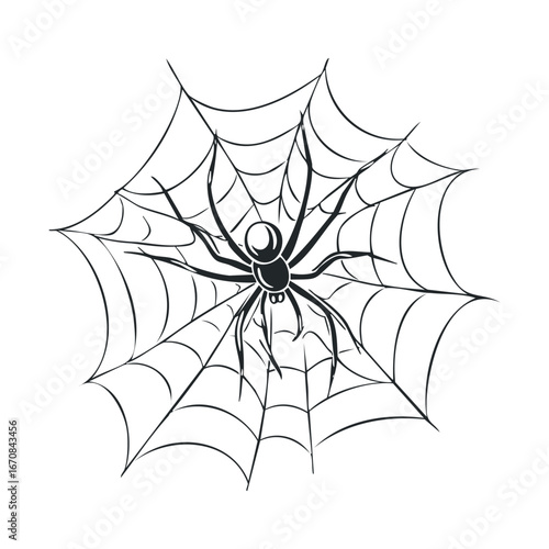 Spider web with spider in black and white design for decoration. Halloween vector illustration