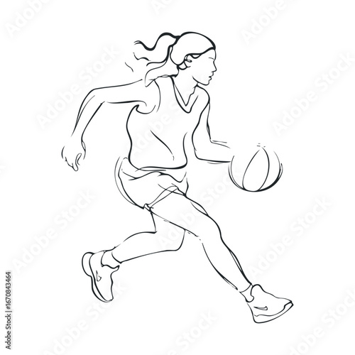Running basketball player dribbling on court during game practice. Halloween vector illustration