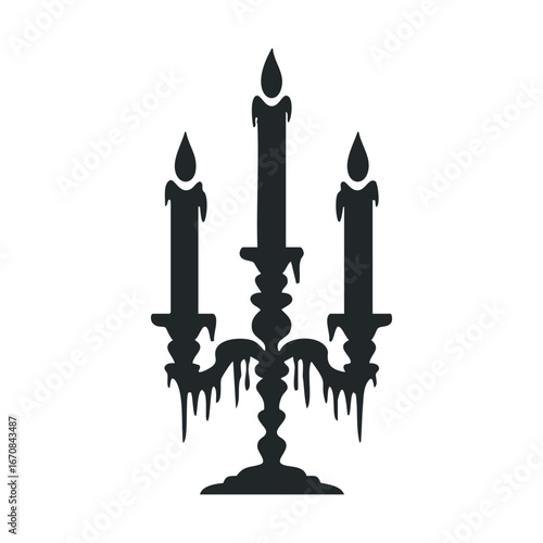 Elegant candle holder with three dripping candles for decor design. Halloween vector illustration