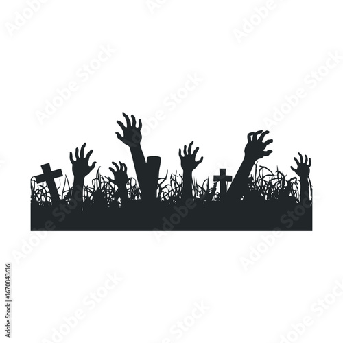 Creepy hands reaching from the ground for Halloween decoration. Halloween vector illustration
