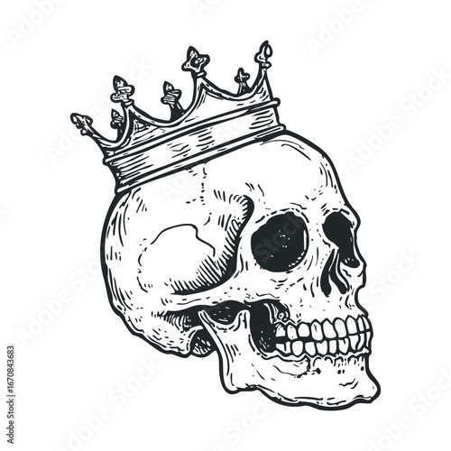 Crowned skull design for gothic art and fashion inspiration. Halloween vector illustration