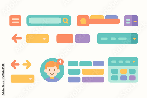 Web user interface flat icon set. navigation, profile, and menu icons collection
