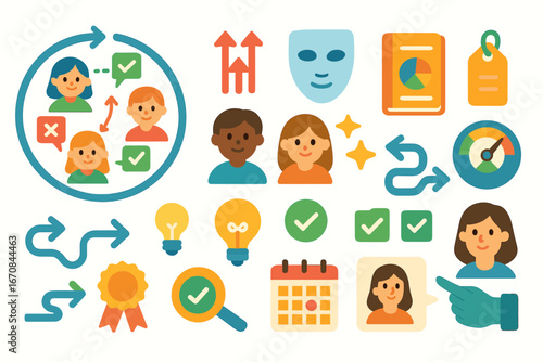 Business management icon set. flat style collection for workflow optimization