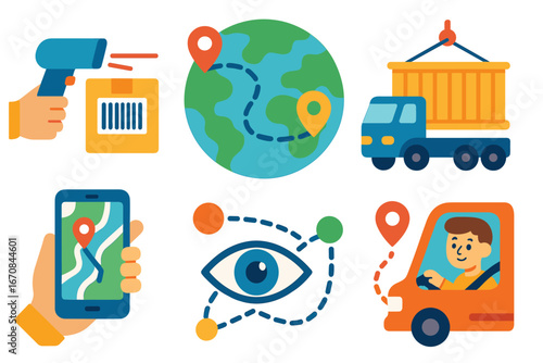 Delivery and logistics flat icon set. shipping, transportation, tracking icons collection