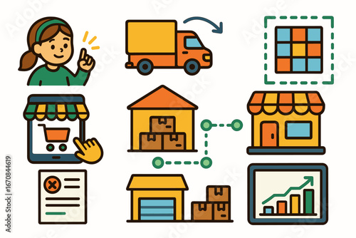 Business, logistics flat icon set. delivery, warehouse management flat icons