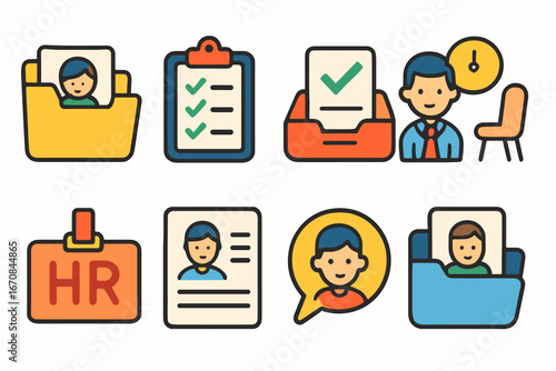 Human resources flat icon set. hr, employee management icons flat collection