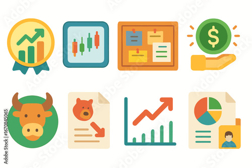 Finance, business flat icon set. investment, trading symbols for digital use