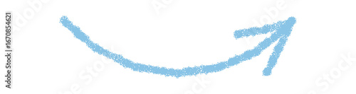 Wavy hand drawn arrow in blue chalk with a soft stroke style. Blue sketch symbol uses pointer as a handdrawn element. Illustration with wavy line brings creative accent.
