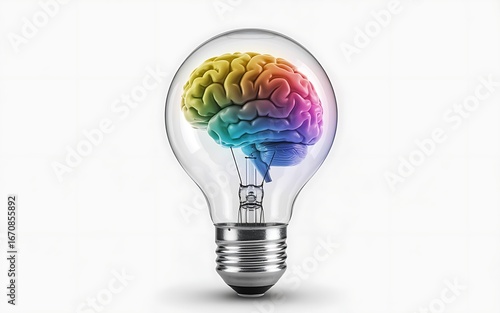 Creative idea light bulb with colorful brain inside