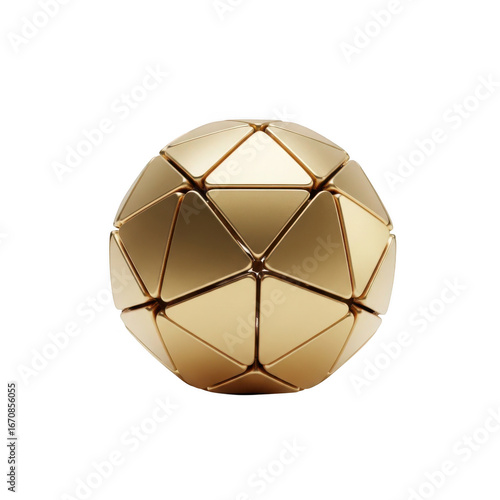 Geometric golden sphere abstract object isolated on transparent background