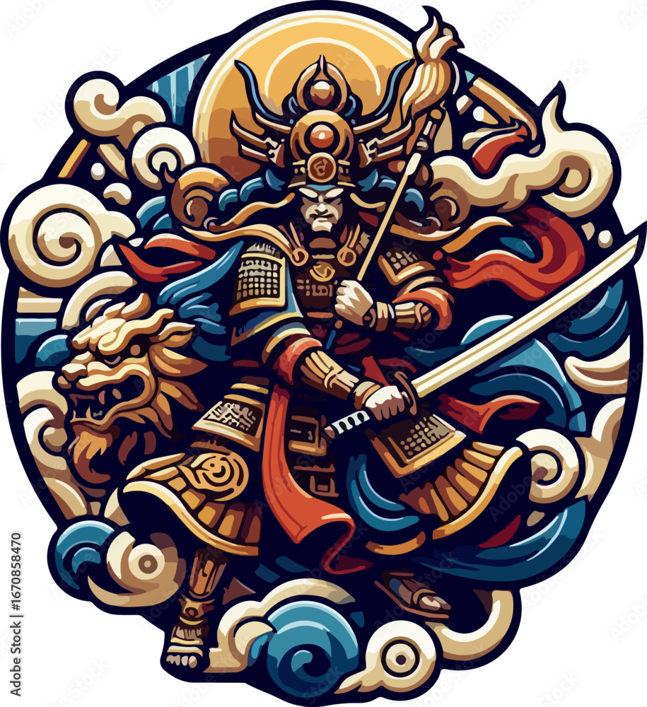 Fototapeta premium Chinese_Mythology_God_of_Prosperity_and_Fortune_–_Vector_Illustration