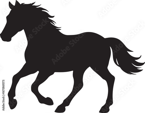Black silhouette of a horse running with flowing mane and tail on a white background vector