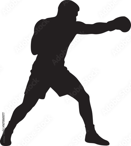 Black silhouette of a male boxer throwing a punch boxing fighting