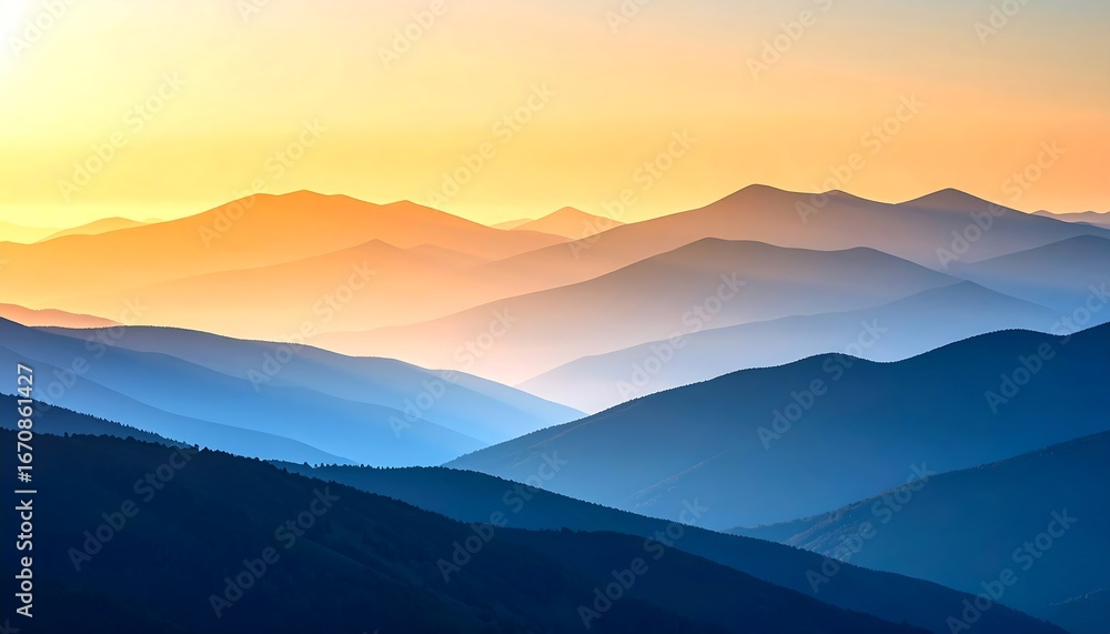 Fototapeta premium Sunset Mountain Range Panorama. (4)