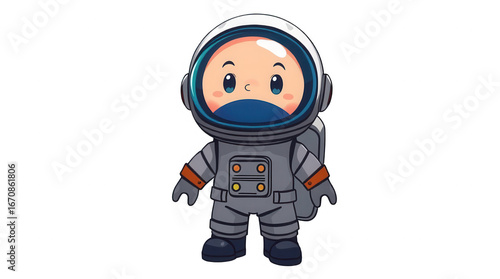 A cartoon child dressed in an astronaut suit is ready for space exploration showcasing a joyful expression and playful demeanor perfect for childrens themes