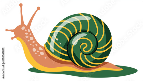 cartoon garden snail with spiral shell vector illustration on white background