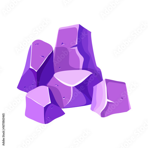 Stylized purple rock formation with highlights and shadows against a white background