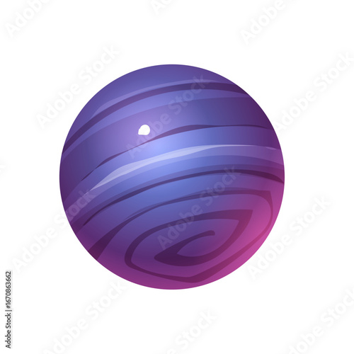 Cartoon Planet with swirling violet and blue bands on white