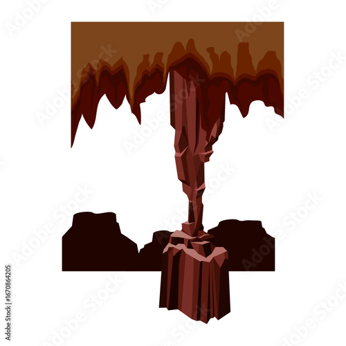Abstract Illustration of a Stalactite and Stalagmite Formation in a Cave